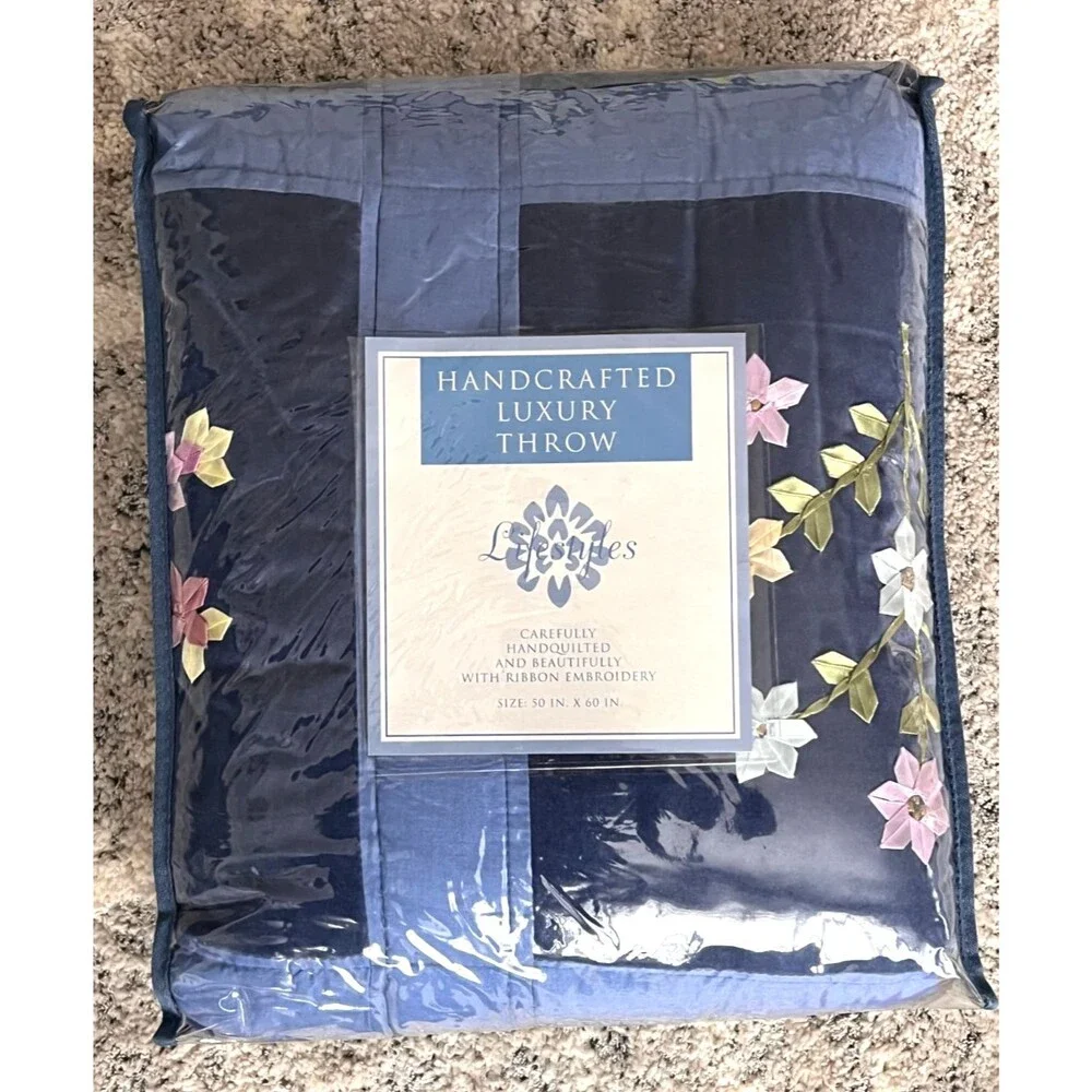 Vtg Patchwork Velvet Cotton Throw Blanket Handmade Quilt 50 x 60” Cottage Floral